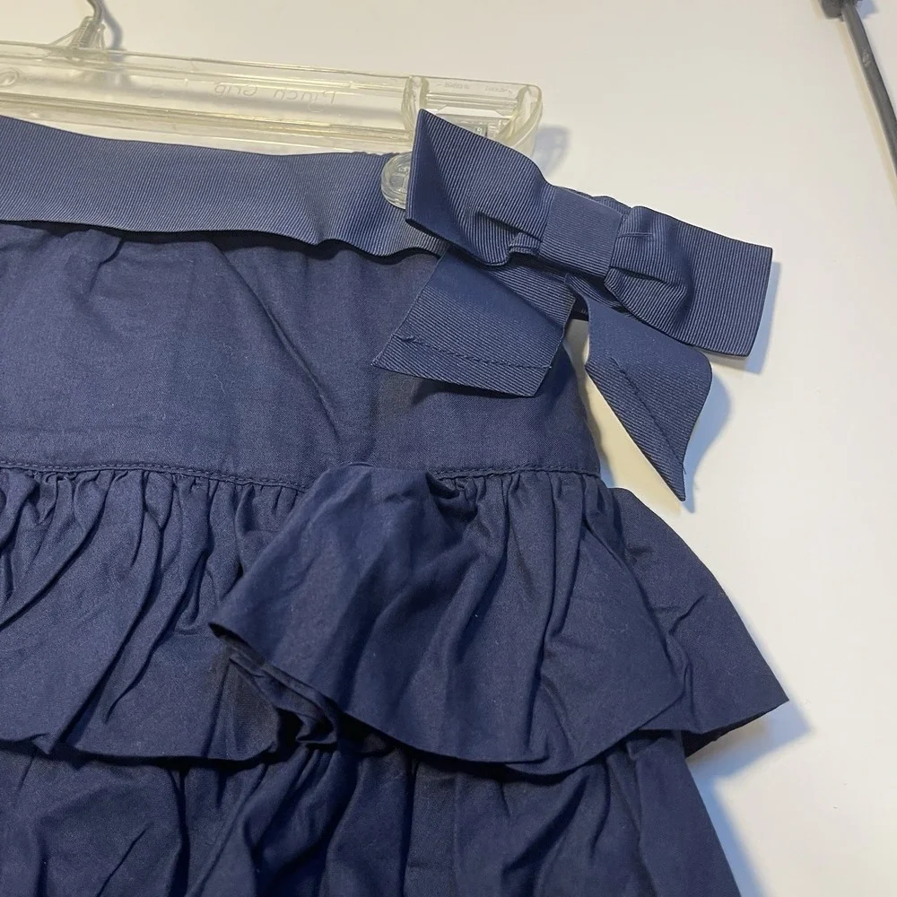 Ralph Lauren Girls Navy Tiered Pull On Ruffle Skirt Belted Sz 12 Preppy‎